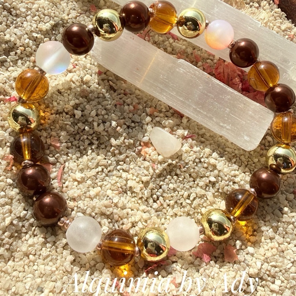 Gold brown amber Beaded Bracelet